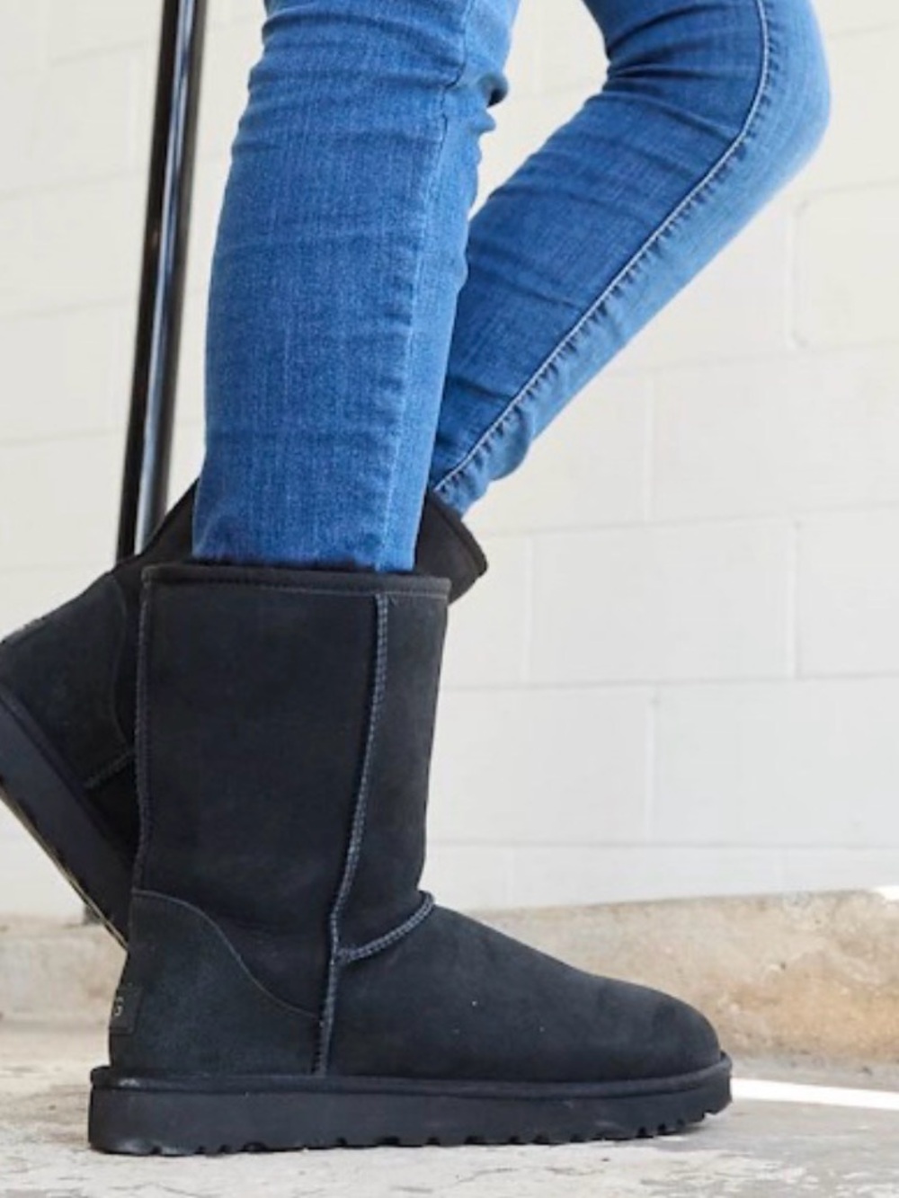 UGG Black Short Suede Shearling Boots